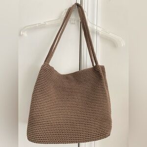 The Sak  Woven Chocolate Brown Tweed Crochet Boho Hobo Purse Satchel Handbag